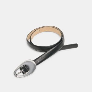 Organic Oval Buckle Belt Black Silver