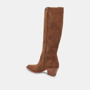 Raj Wide Calf Boots Brown Suede