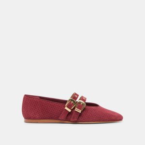 Baylee Grommet Ballet Flats Oxblood Perforated Suede