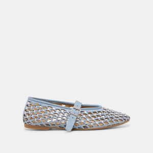Mavin Rhinestone Ballet Flats Blue Suede