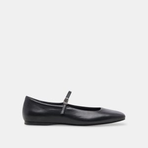Reyes Wide Ballet Flats Black Leather