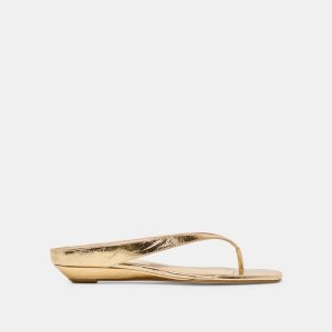 Gizel Sandals Gold Crinkle Patent