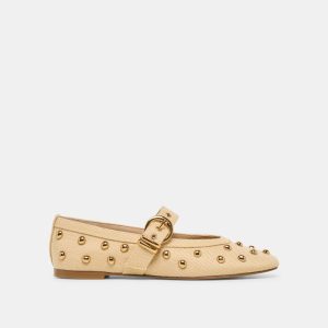Mikel Stud Ballet Flats Lt Natural Raffia
