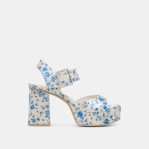 Bobby Pearl Heels Blue Floral Satin