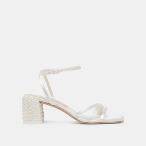 Ysabel Pearl Heels True White Satin