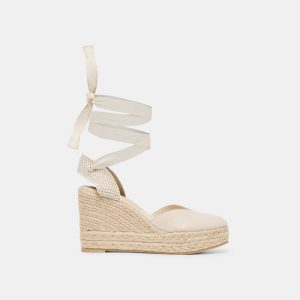 Noura Wedges Ecru Linen