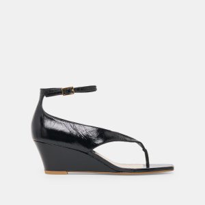 Quinny Wedges Black Leather
