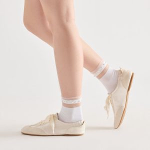 Sheer Ruffle Pearl Anklet Socks White